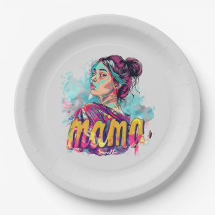 Personalised Retro  Mama Pop Art (13) Paper Plate