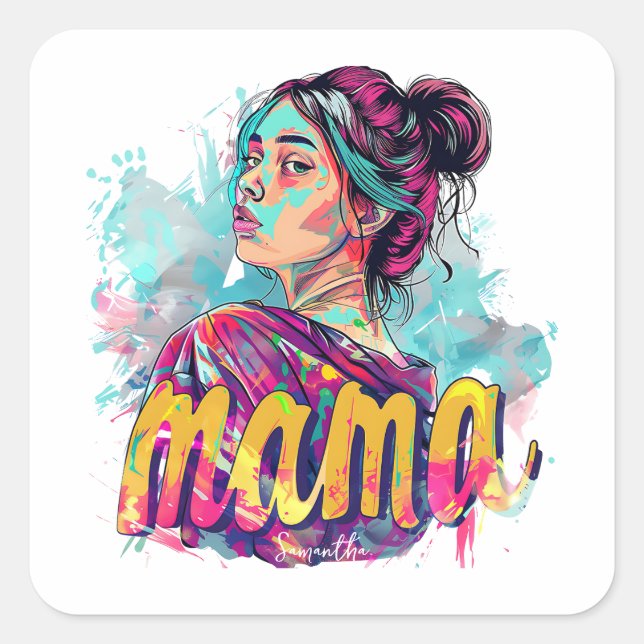 Personalised Retro  Mama Pop Art (13) Square Sticker (Front)