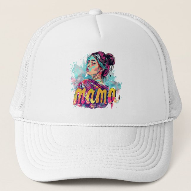 Personalised Retro  Mama Pop Art (13) Trucker Hat (Front)