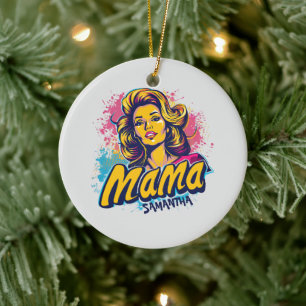 Personalised Retro Mama Pop Art (14) Ceramic Tree Decoration