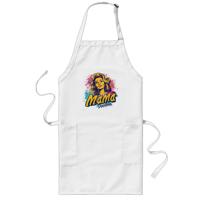 Personalised Retro  Mama Pop Art (14) Long Apron (Front)