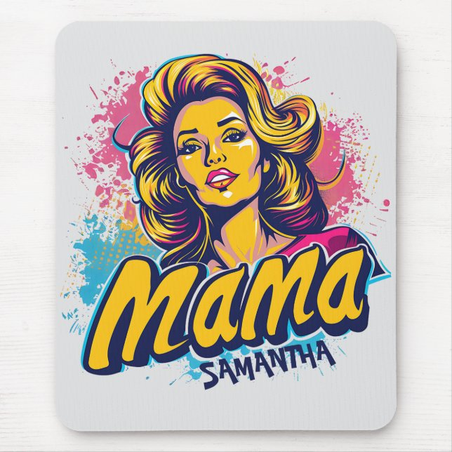 Personalised Retro  Mama Pop Art (14) Mouse Mat (Front)