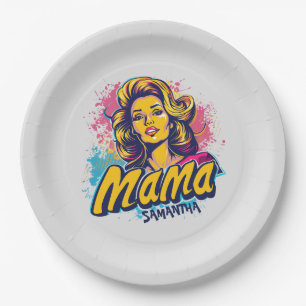Personalised Retro  Mama Pop Art (14) Paper Plate