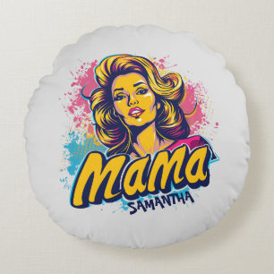 Personalised Retro Mama Pop Art (14) Round Cushion
