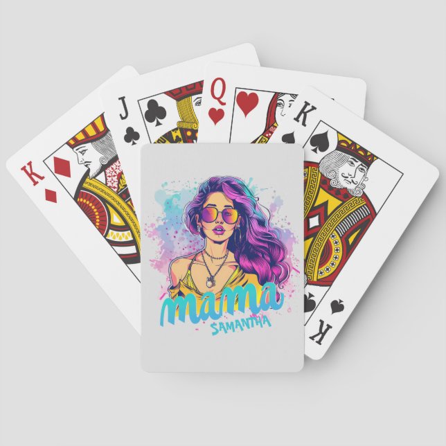 Personalised Retro  Mama Pop Art (15) Playing Cards (Back)