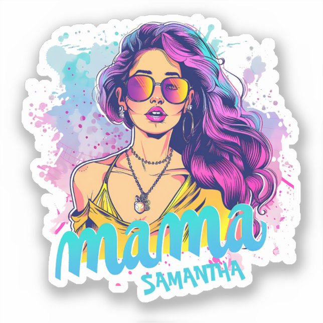 Personalised Retro  Mama Pop Art (15) Sticker (Front)
