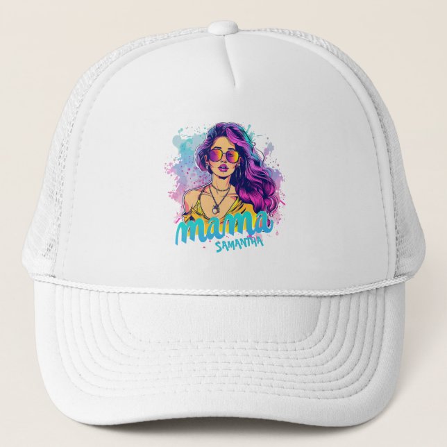 Personalised Retro  Mama Pop Art (15) Trucker Hat (Front)