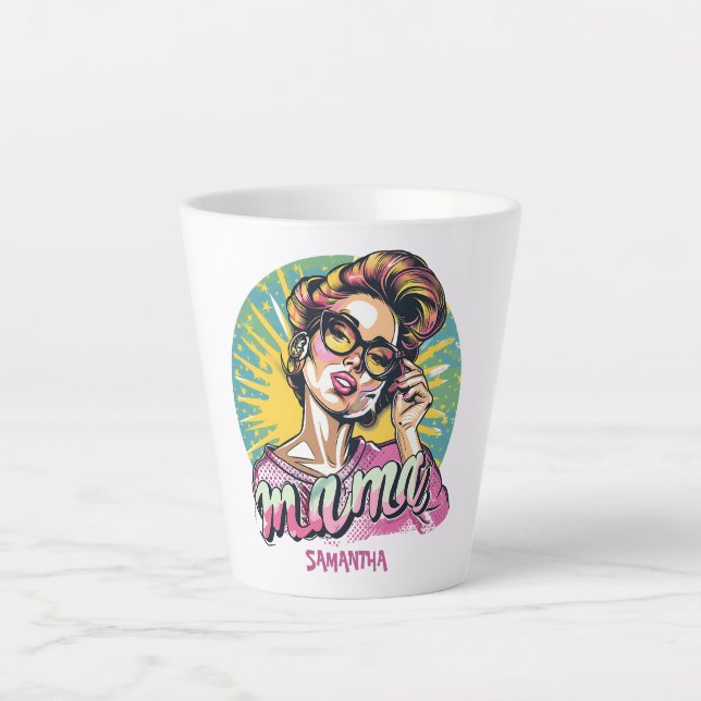 Personalised Retro  Mama Pop Art (16) Latte Mug (Front)
