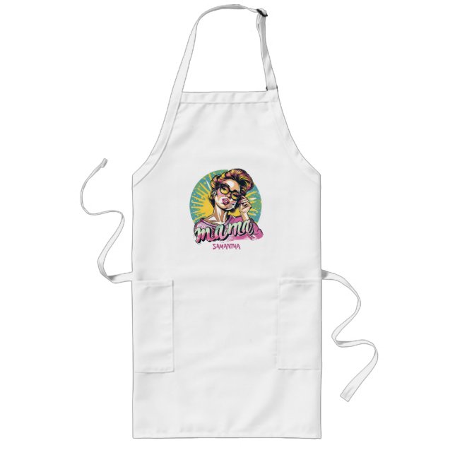Personalised Retro  Mama Pop Art (16) Long Apron (Front)