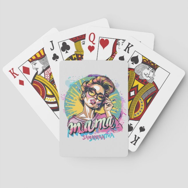 Personalised Retro  Mama Pop Art (16) Playing Cards (Back)