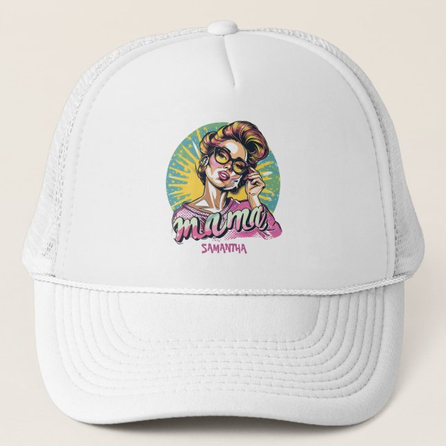 Personalised Retro  Mama Pop Art (16) Trucker Hat (Front)