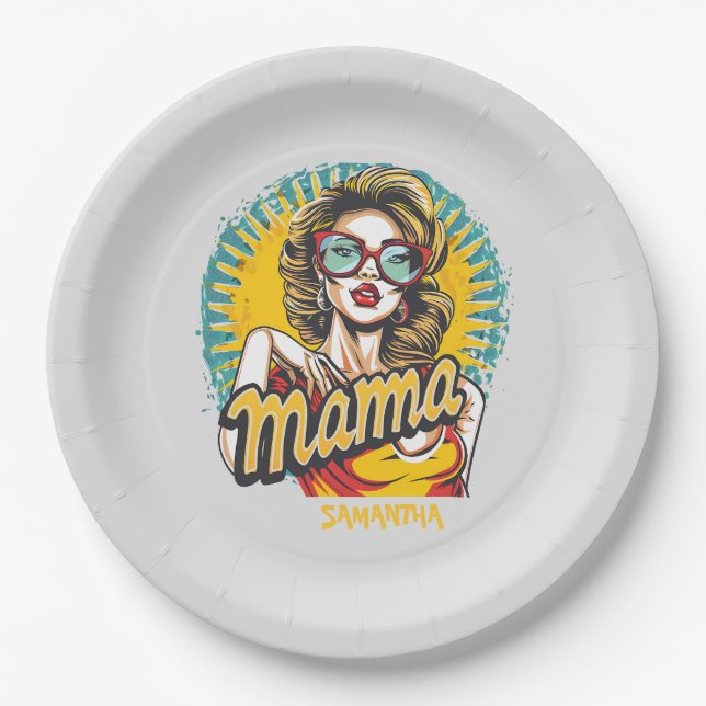 Personalised Retro  Mama Pop Art (17) Paper Plate (Front)