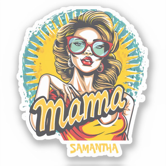 Personalised Retro  Mama Pop Art (17) Sticker (Front)