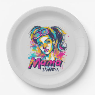 Personalised Retro Mama Pop Art (18) Paper Plate