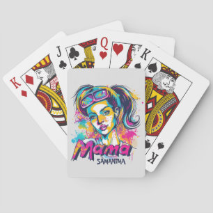 Personalised Retro  Mama Pop Art (18) Playing Cards