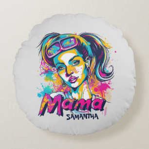 Personalised Retro Mama Pop Art (18) Round Cushion