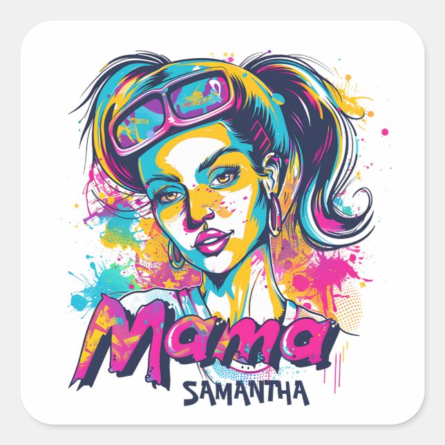 Personalised Retro  Mama Pop Art (18) Square Sticker (Front)