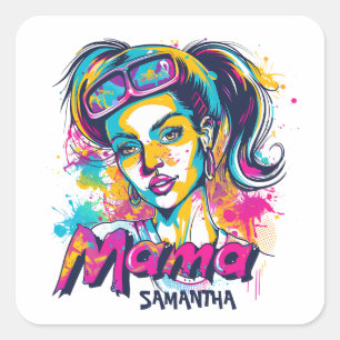 Personalised Retro Mama Pop Art (18) Square Sticker