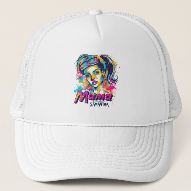 Personalised Retro  Mama Pop Art (18) Trucker Hat (Front)