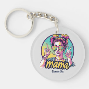 Personalised Retro Mama Pop Art (19) Key Ring