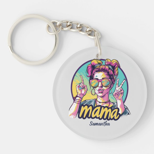 Personalised Retro  Mama Pop Art (19) Key Ring (Front)