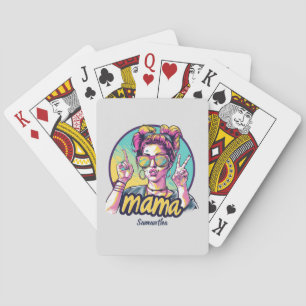 Personalised Retro  Mama Pop Art (19) Playing Cards