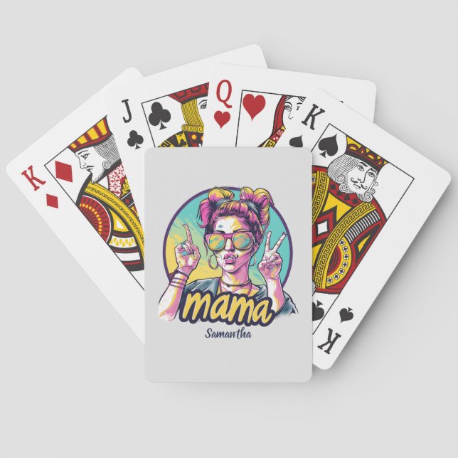 Personalised Retro  Mama Pop Art (19) Playing Cards (Back)