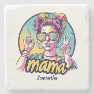 Personalised Retro Mama Pop Art (19) Stone Coaster