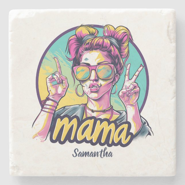 Personalised Retro  Mama Pop Art (19) Stone Coaster (Front)
