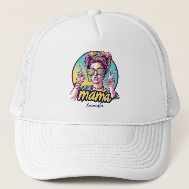 Personalised Retro  Mama Pop Art (19) Trucker Hat (Front)