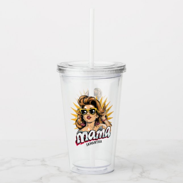 Personalised Retro  Mama Pop Art 1 Acrylic Tumbler (Front)