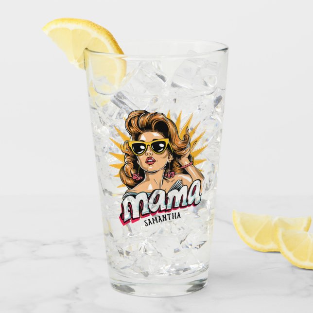 Personalised Retro  Mama Pop Art 1 Glass (Front Ice)
