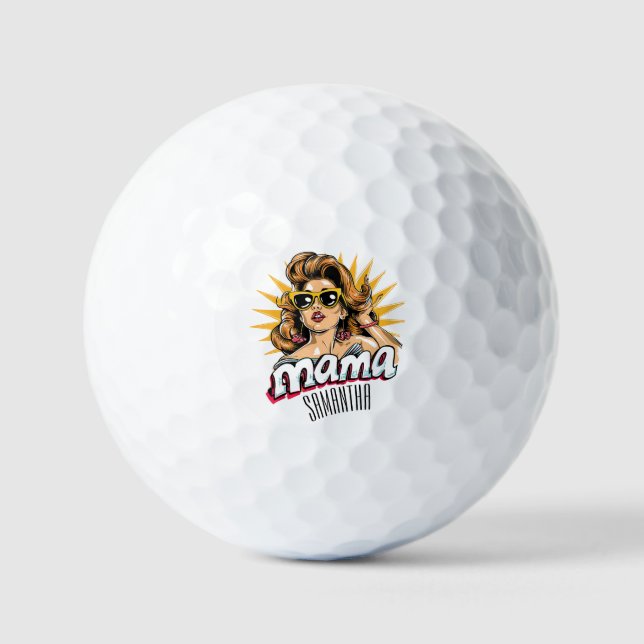 Personalised Retro  Mama Pop Art 1 Golf Balls (Front)