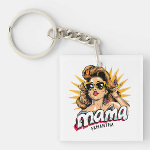 Personalised Retro  Mama Pop Art 1 Key Ring
