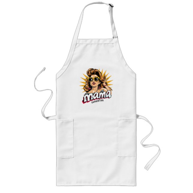Personalised Retro  Mama Pop Art 1 Long Apron (Front)