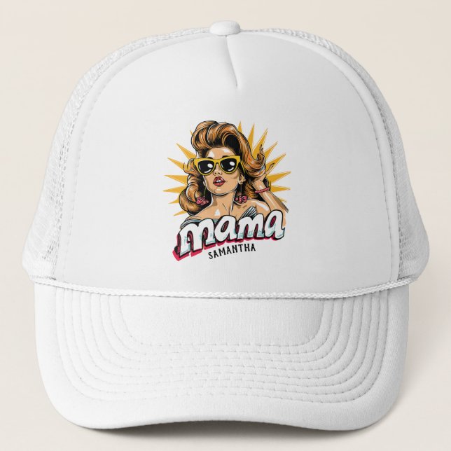 Personalised Retro  Mama Pop Art 1 Trucker Hat (Front)