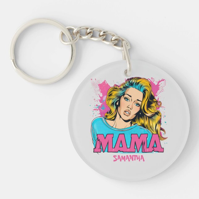 Personalised Retro  Mama Pop Art (20) Key Ring (Front)