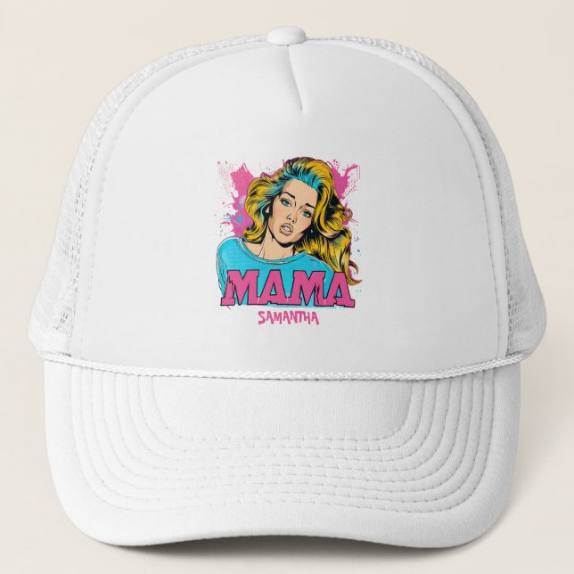 Personalised Retro  Mama Pop Art (20) Trucker Hat (Front)