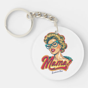Personalised Retro  Mama Pop Art 2 Key Ring