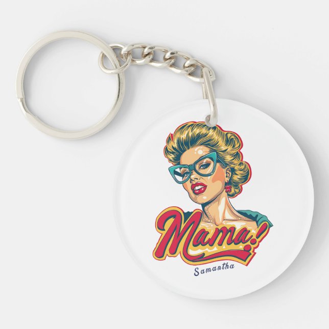 Personalised Retro  Mama Pop Art 2 Key Ring (Front)