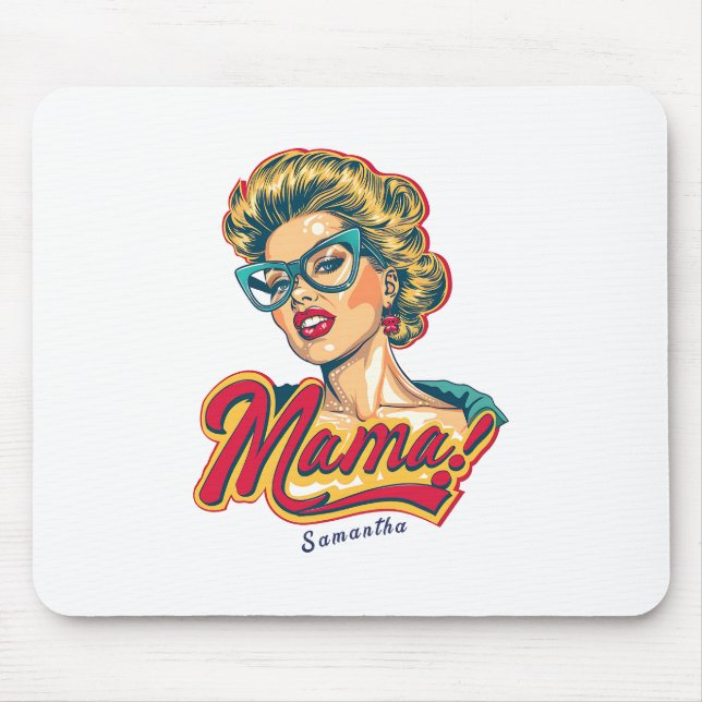 Personalised Retro  Mama Pop Art 2 Mouse Mat (Front)