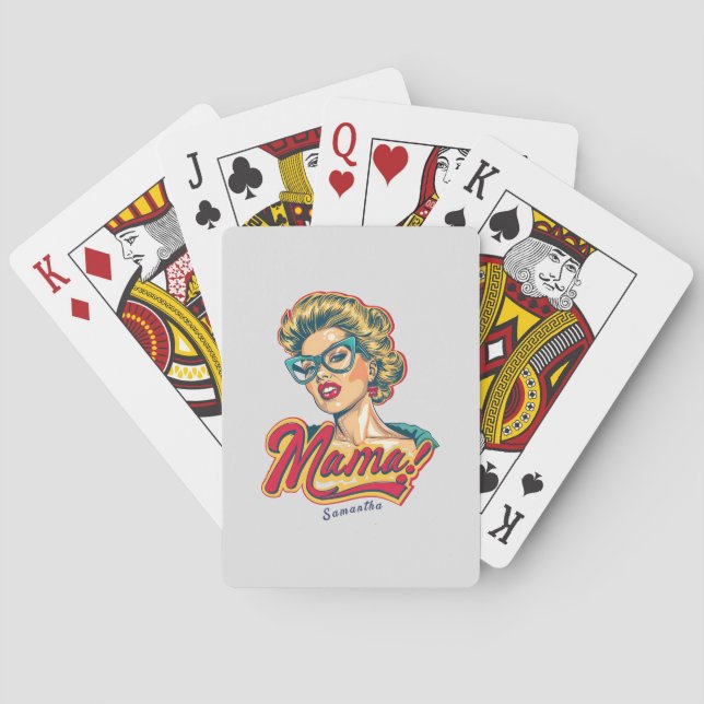 Personalised Retro  Mama Pop Art 2 Playing Cards (Back)