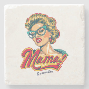 Personalised Retro Mama Pop Art 2 Stone Coaster