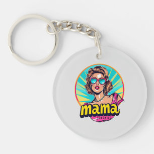 Personalised Retro Mama Pop Art (3) Key Ring