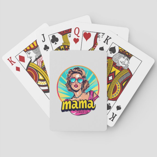 Personalised Retro  Mama Pop Art (3) Playing Cards (Back)