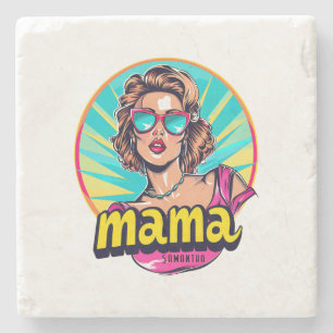 Personalised Retro Mama Pop Art (3) Stone Coaster