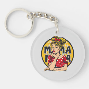 Personalised Retro Mama Pop Art (4) Key Ring