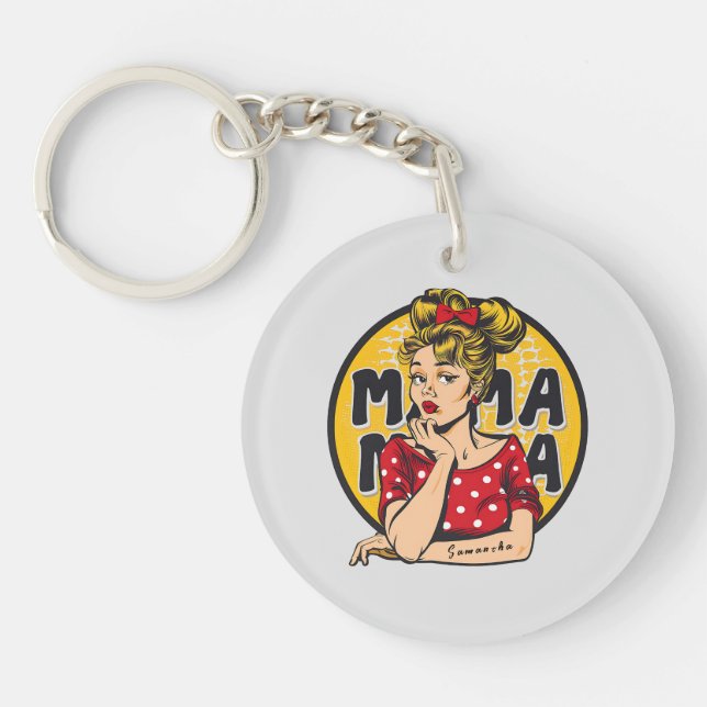 Personalised Retro  Mama Pop Art (4) Key Ring (Front)