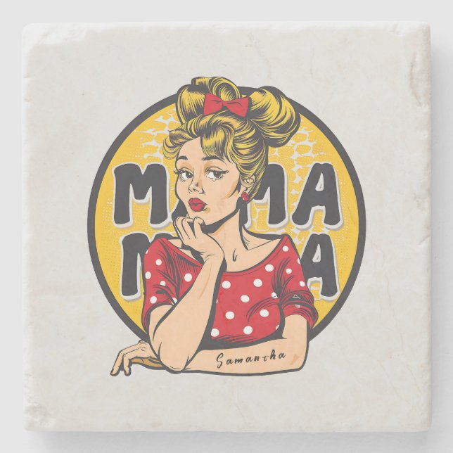 Personalised Retro  Mama Pop Art (4) Stone Coaster (Front)
