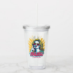 Personalised Retro Mama Pop Art (5) Acrylic Tumbler